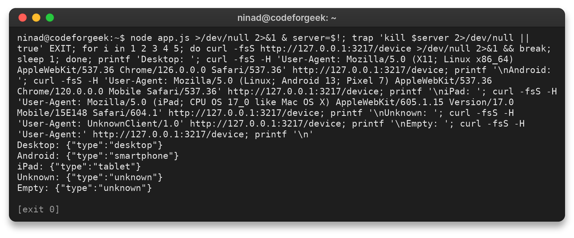 Express output for desktop and mobile requests, including unknown User-Agent cases