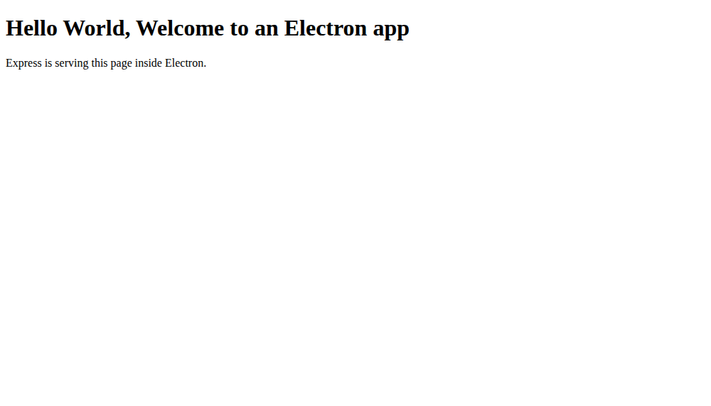 Electron renderer showing the Hello World heading and Express message