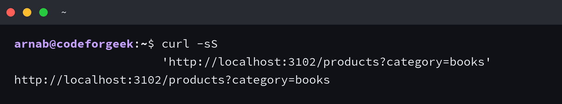 Express response with localhost:3102 and the products category query string