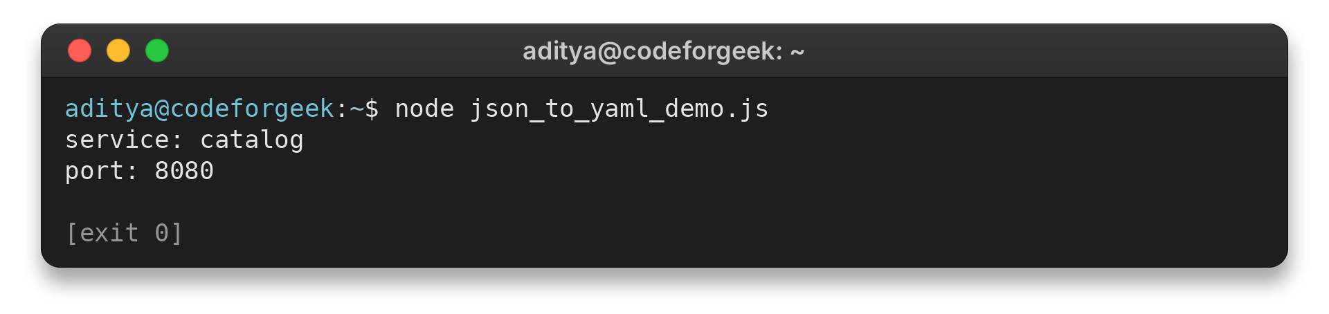 Terminal output from converting service and port values to YAML