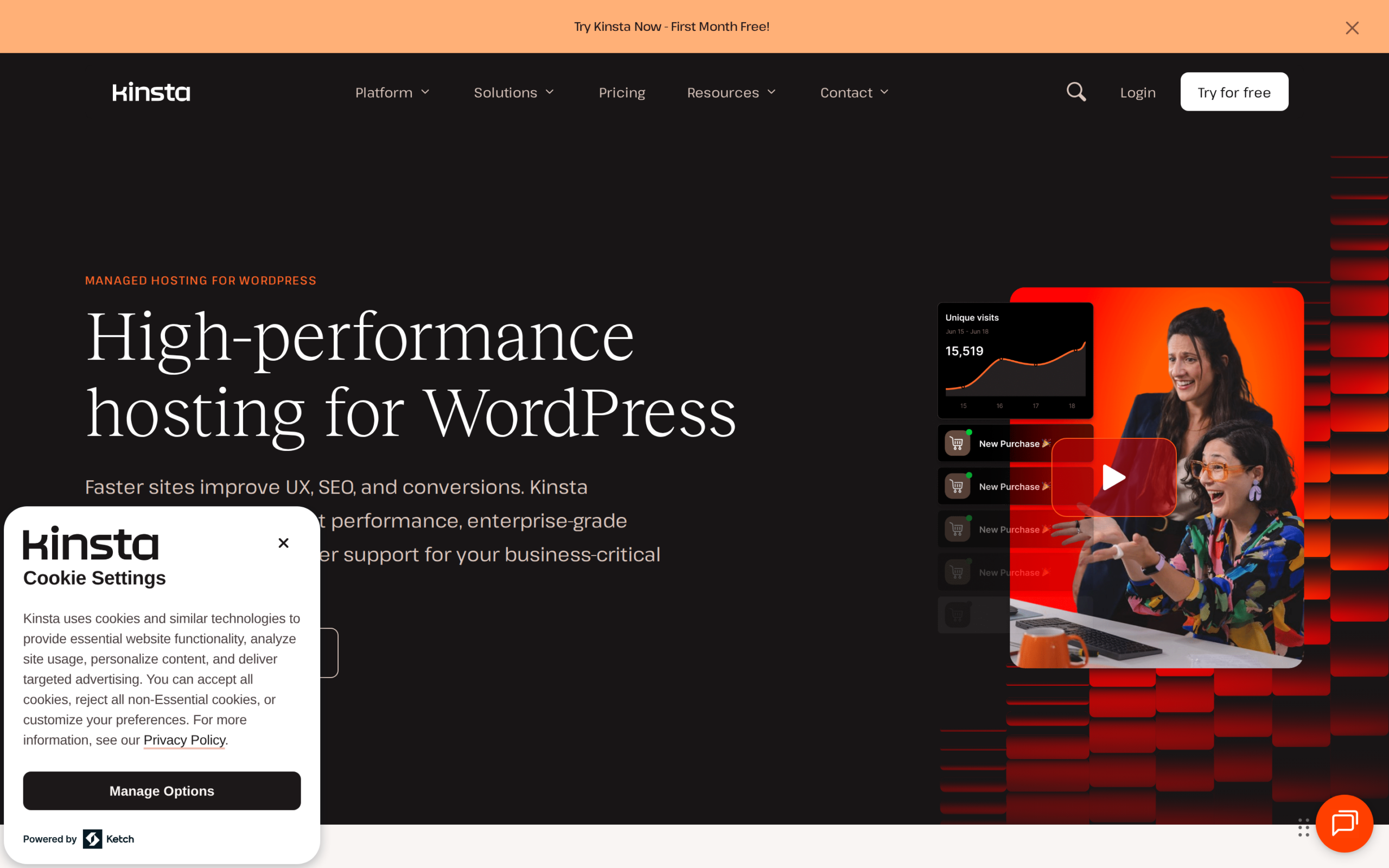 Kinsta managed WordPress hosting page