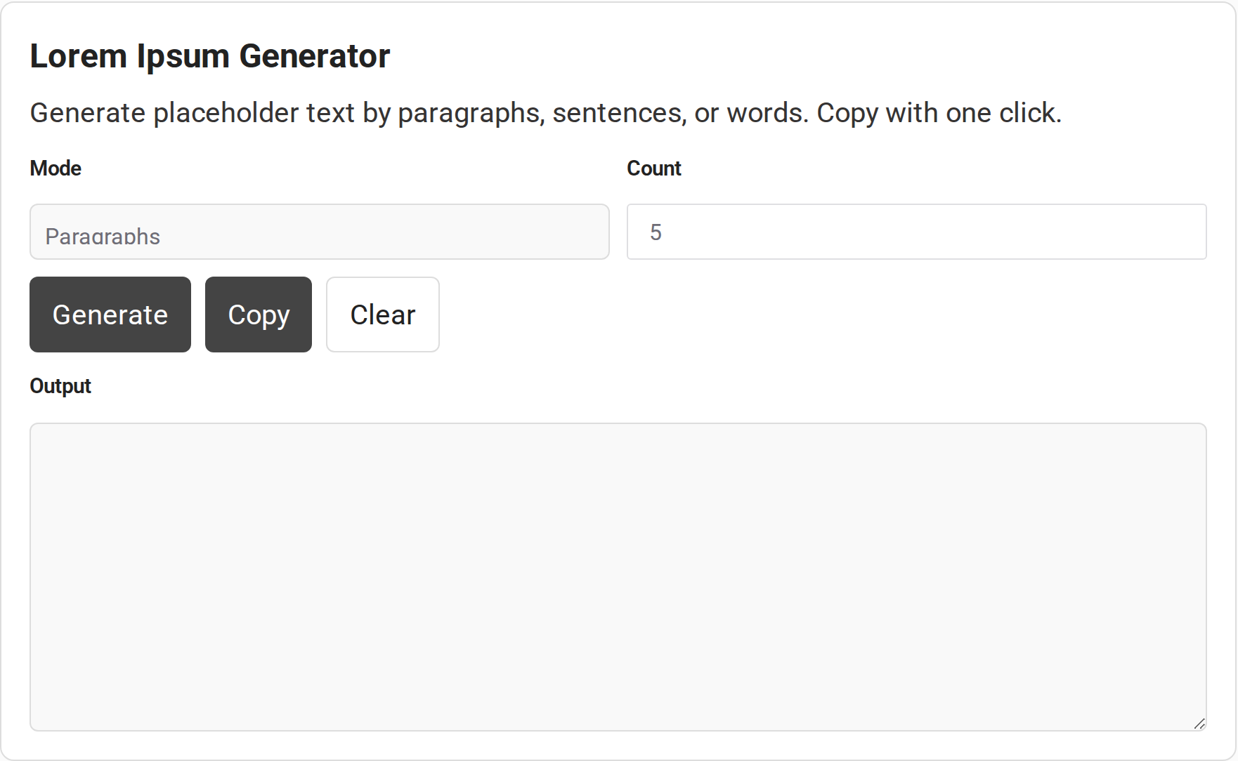 Lorem Ipsum Generator with paragraph, sentence, and word modes