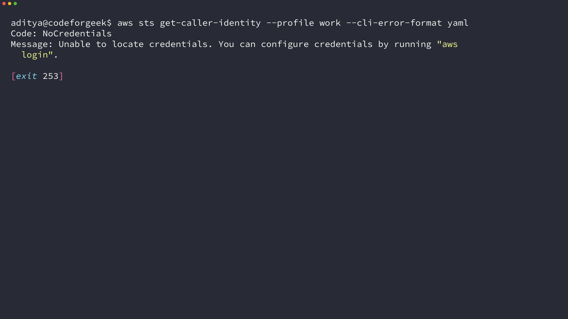 AWS CLI returns NoCredentials for the isolated work profile