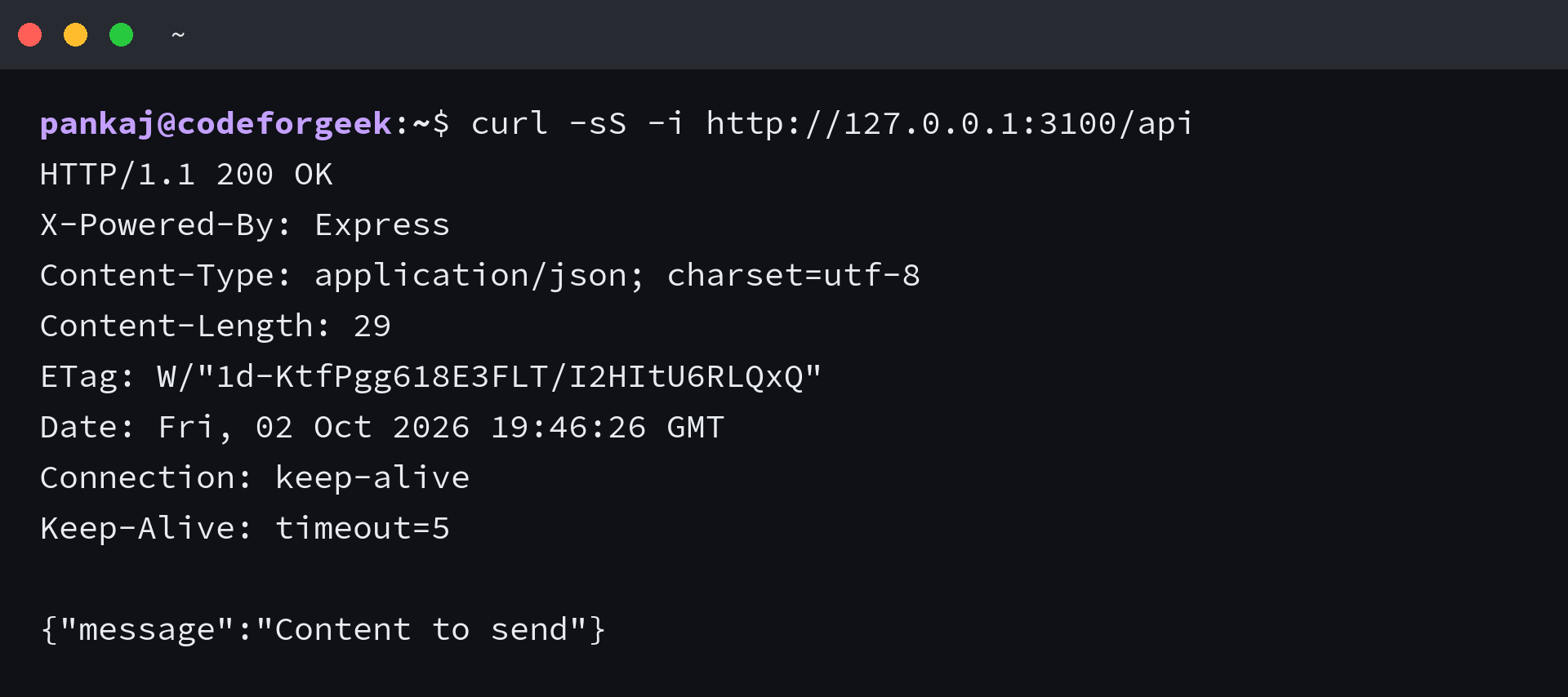 Express GET response with HTTP 200 and application/json content type