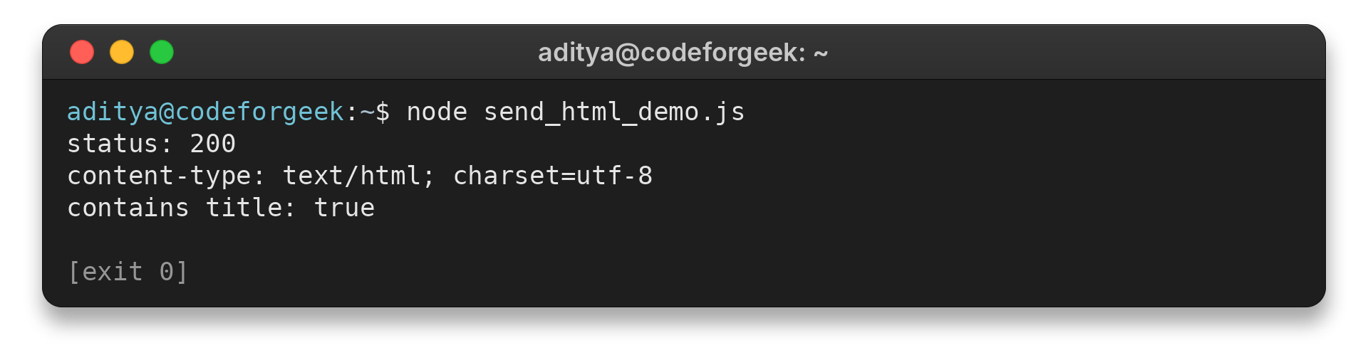 Terminal output showing an Express route returning an HTML file with status 200