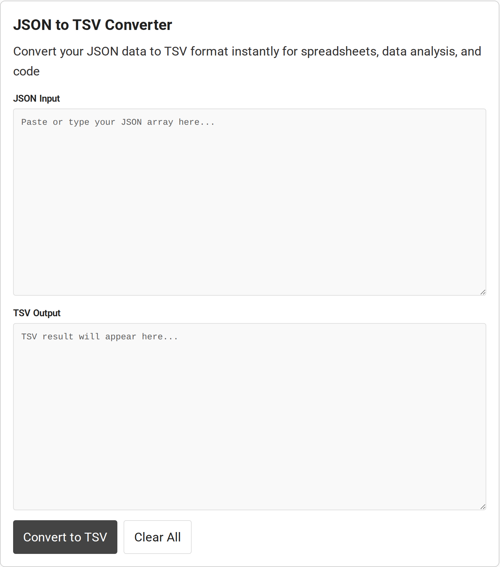 Online JSON to TSV converter input and output fields