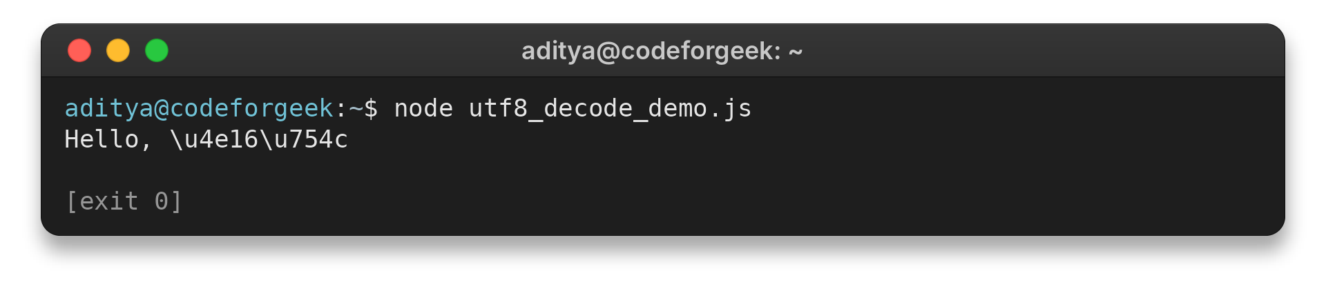 Node.js Base64 UTF-8 decoding output with Unicode code points shown as escapes