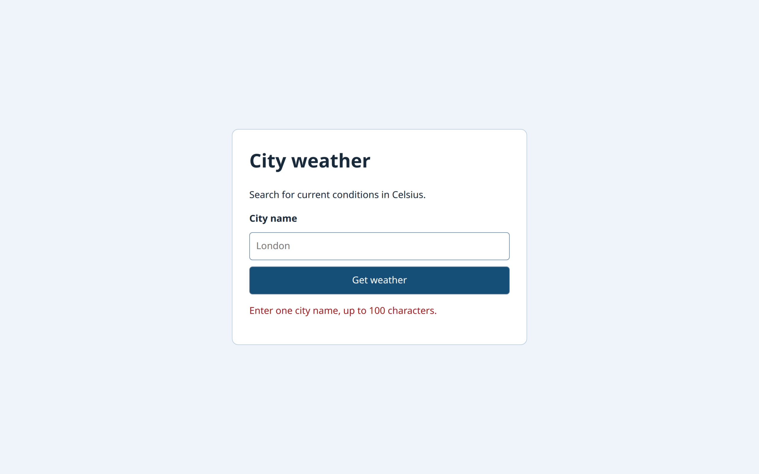 City weather form rejecting a whitespace-only city name